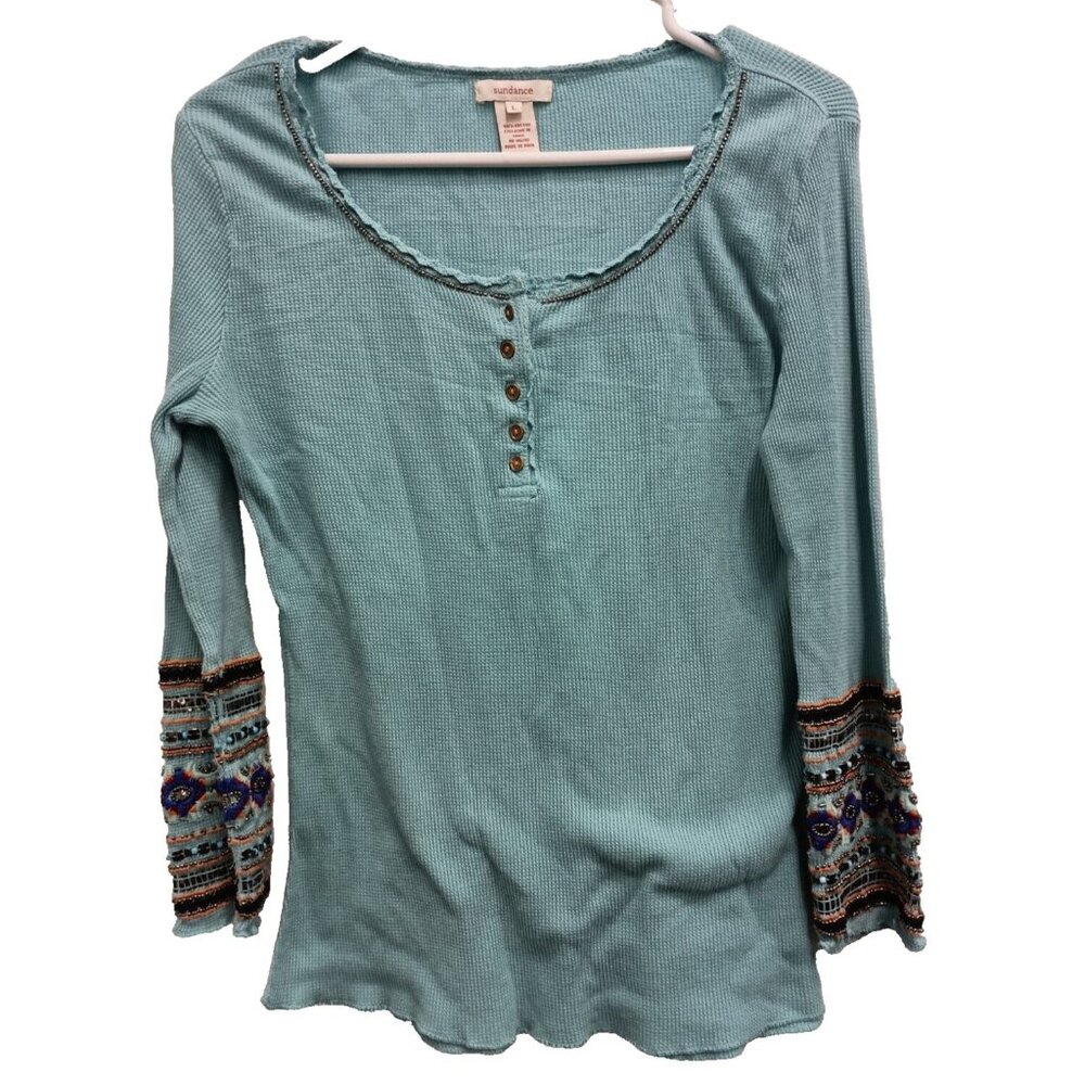 Sundance Aqua Long Sleeve with Embroidered Cuffs